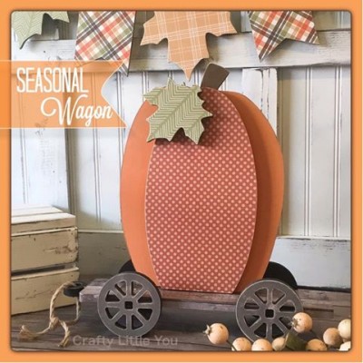 Unfinished kit measures apx. 15" tall. 
Kit includes wooden pumpkin,pumpkin overlay, and leaf
*Note - this kit CANNOT be used without the wagon due to their design
*Seasonal wagon is sold separately