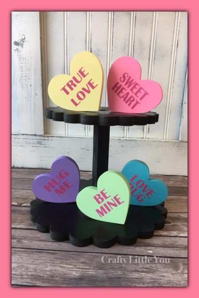 Unfinished kit includes 5 wooden hearts and vinyl stencil. Heart measures apx. 4" tall. 
