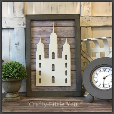 Unfinished kit measures 12” x18” and includes wooden MDF 
•frame and backing 
•temple silhouette 
