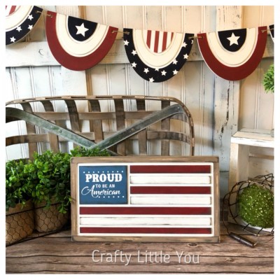Unfinished kit measures 7.5” x13” and includes wooden MDF 
•flag with grooves 
•white vinyl 

