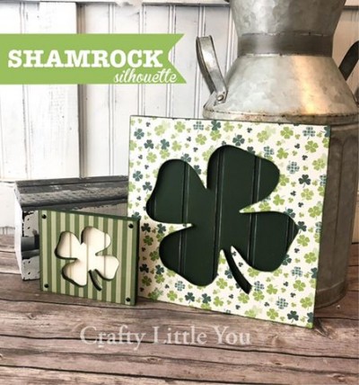 Unfinished kit measures apx. 9.5” x 9.5” and 4x6” and includes wooden MDF 
•small and large hollow shamrock 
•small and large grooved backing 
