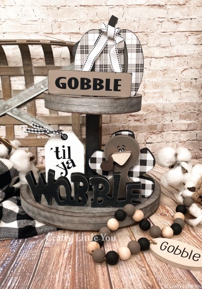 Unfinished kit measures 5” tall on the turkey and includes wooden MDF”
•Turkey feathers,body, nose and vinyl face
•pumpkin with grooves
•gobble sign and vinyl
•tag and vinyl
•WOBBLE letters
