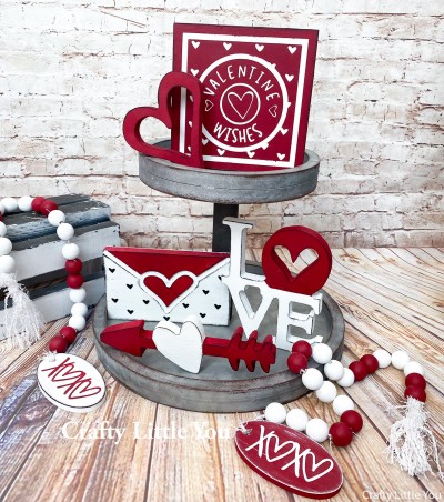 Unfinished kit measures 6” tall on the stacked love and includes wooden MDF”
•hollow heart
•sign with reverse stencil vinyl
•envelope with grooves
•love stacked letters
•heart with arrow
