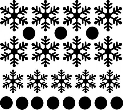 Kit includes 13 snowflakes, (8 larger, 5 smaller,) and 11 small dots. 