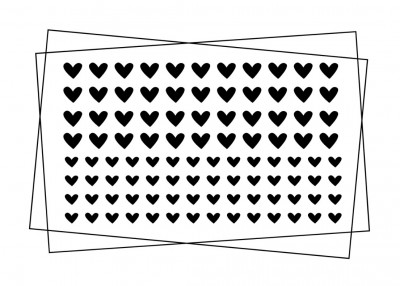 Kit includes in black vinyl: 
* (44) heart measuring .3" tall
* (56) hearts measuring .2" tall 