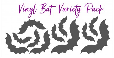 Unfinished kit includes black vinyl:
* 2 large bats measuring 8" wide
* 3 medium bats measuring 5.5" wide
* 6 small bats measuring 4.5" wide