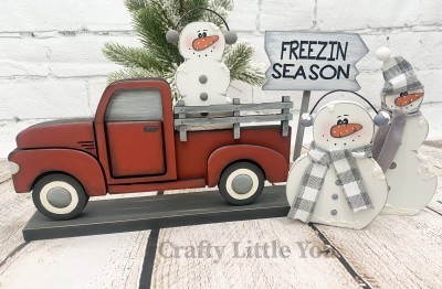 Unfinished kit measures apx. 5" tall
Kit includes 3 wooden snowman, plow, sign, vinyl, and dowel
*due to the truck being seasonal, we used sticky velcro to attach the plow
* truck sold separately