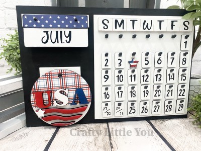 Unfinished kit measures apx. 5" and includes wooden MDF:
* 1 hanging circle
* 1 set of "USA" letters
* 3 stripes
* 1 star overlay
* 1 hanging star with engraved stripes
