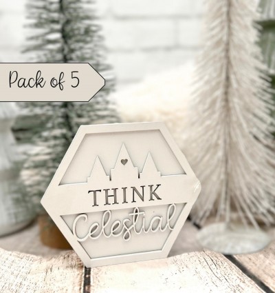 Pack of 5
Unfinished kit measures apx. 6.25"x5.5" and includes wooden MDF:
*5 hexagon back pieces
*5 hexagon frame overlays with connected temples and wording

