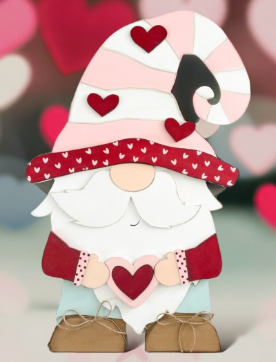 Unfinished kit measures apx. 10" on the hat and includes wooden MDF:
*1 hat
*1 hat brim
*2 arms
*1 heart with inlay
*2 pant legs
*3 hearts
*8 dot Velcros