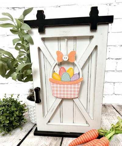 Unfinished kit measures apx. 5" and includes
wooden MDF:
*1 Easter basket main piece
*1 front basket overlay
*1 button overlay