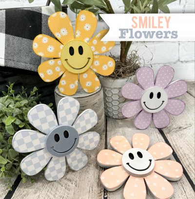 Unfinished kit measures apx. 6" and includes wooden MDF:
*1 flower
*1 smiley face overlay with eyes and mouth cut out