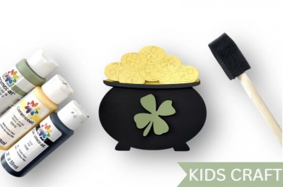 Unfinished kit measures 7" and includes wooden MDF: *1 Pot of Gold main piece *1 shamrock & brim for pot *1 gold pieces overlay *1 base