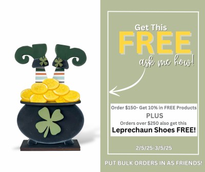 Unfinished kit measures apx. 7" and included wooden MDF: *1 Leprechaun shoes & pot of gold Base *1 shamrock & brim for pot *1 gold overlay *2 shoe overlays with shamrocks