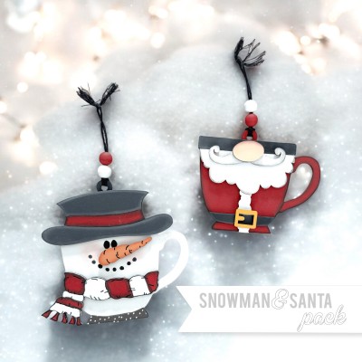 Unfinished kit measures apx 5" and includes wooden MDF:*2 snowman mugs *2 hat overlays *2 snowman nose *2 scarves *2 Santa mugs *2 beard overlays *2 mustache *2 Santa nose *2 belts *2 buckles