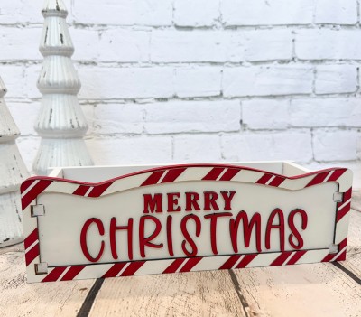 Unfinished kit measures apx. 13.5"X5" and includes wooden MDF: *1 wooden sign with holes *1 set of “Merry Christmas” wood letters *1 Candy Cane Border